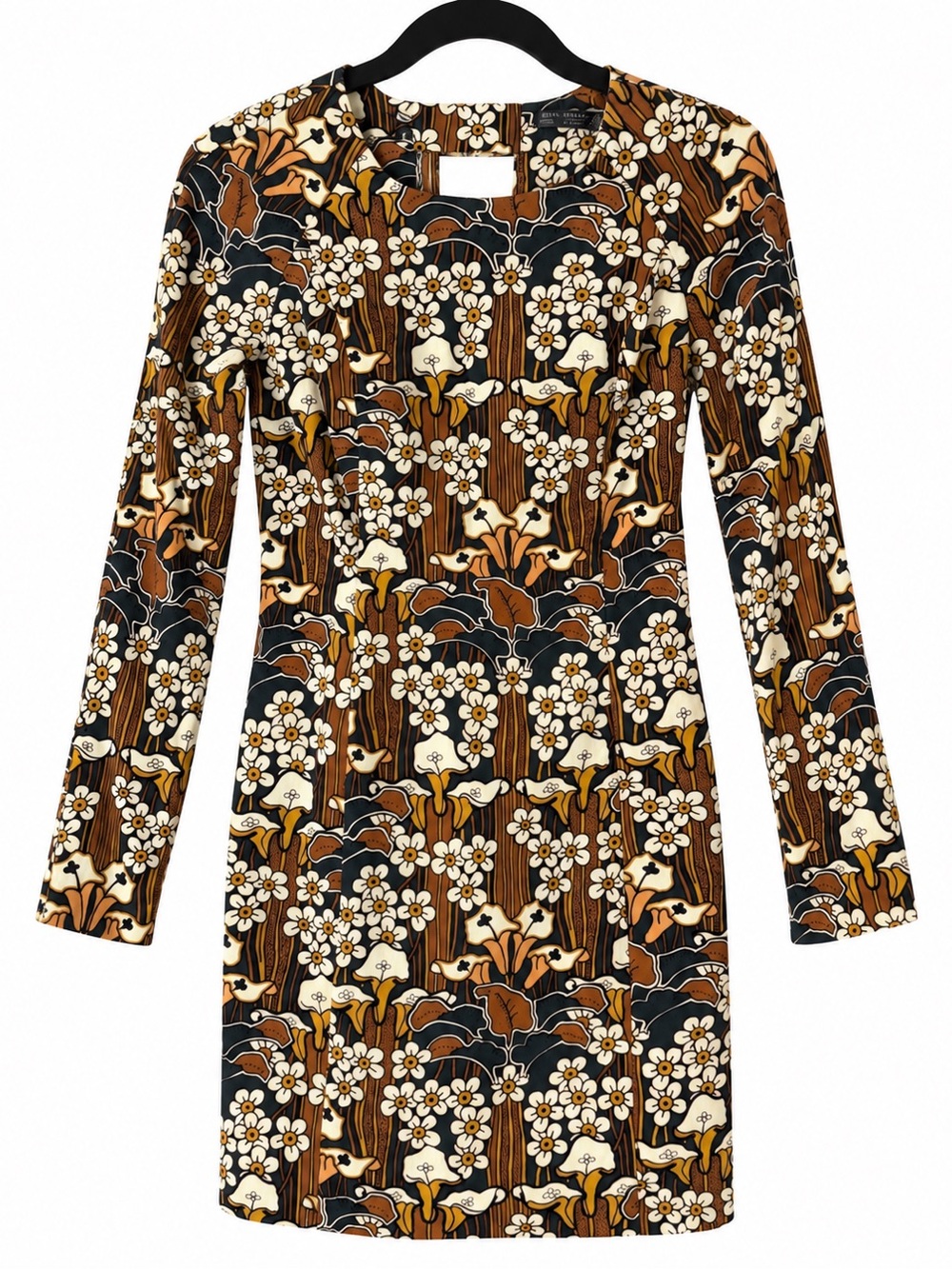 Zara Trafaluc Retro Floral Corduroy Lined Long Sleeve Dress Sz M